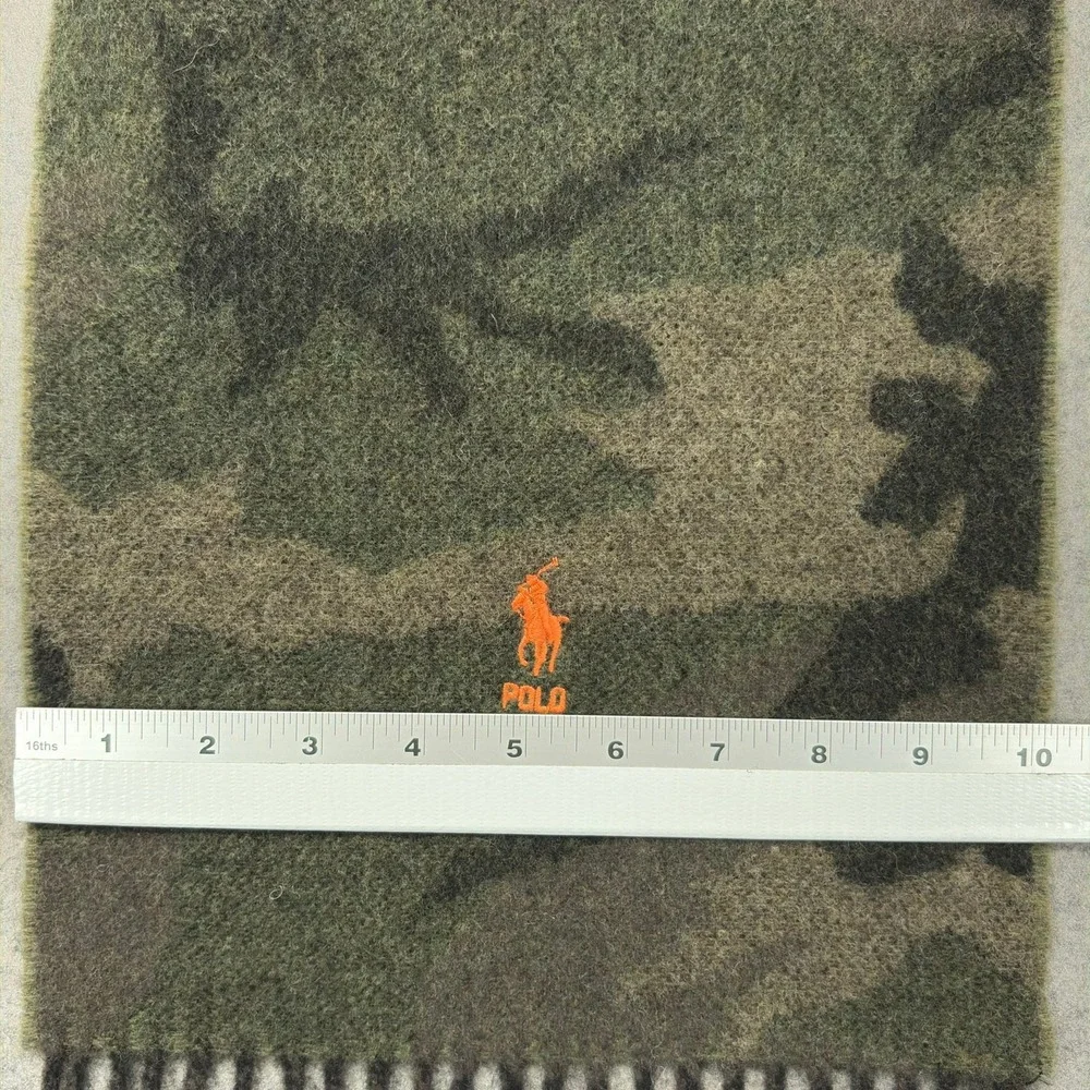 Polo Ralph Lauren Wool Scarf Mens Green Woodland Camo Pony Logo 10x68 Italy NWT